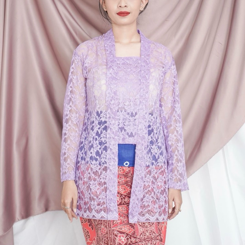 Kebaya Kutubaru Brukat ungu muda katun premium