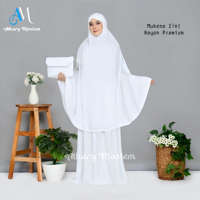 Mukena Dewasa Rayon Premium 2in1 Jumbo Bahan  Adem Mukena  Katun Rayon Putih Terbaru