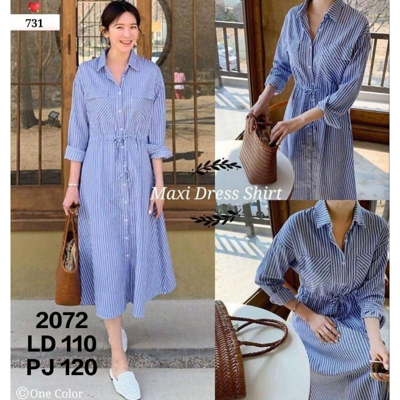 Long kemeja salur 2072  bhn katun Wanita Dewasa