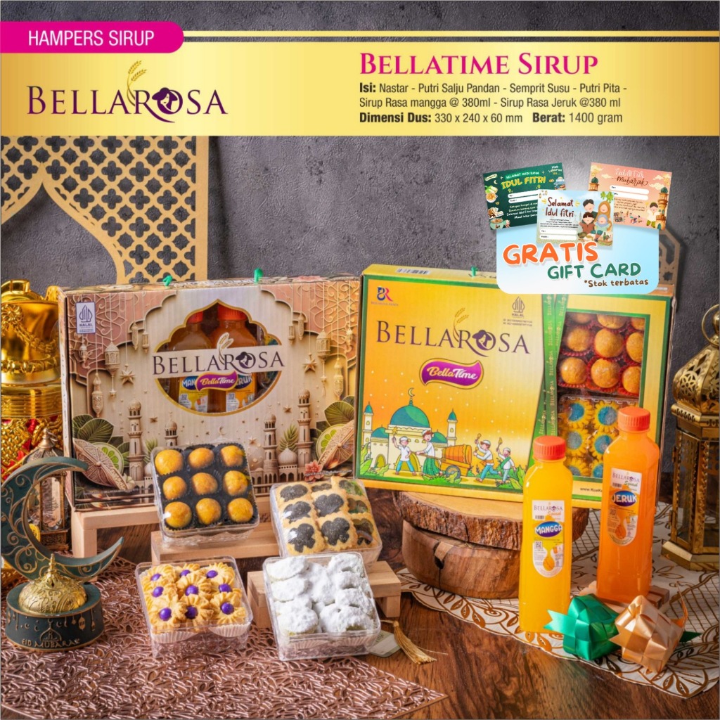 

PAKET KUE LEBARAN BELLAROSA PAKET BELLATOS SIRUP SATU PAKET 2 SIRUP DAN COKLAT