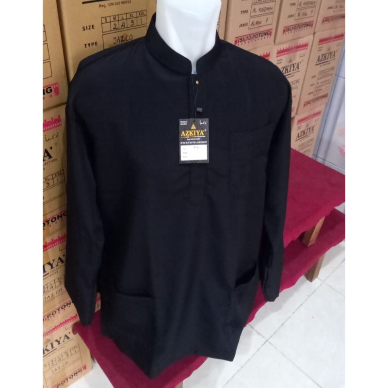 Baju koko hitam model malaysia kancing tiga