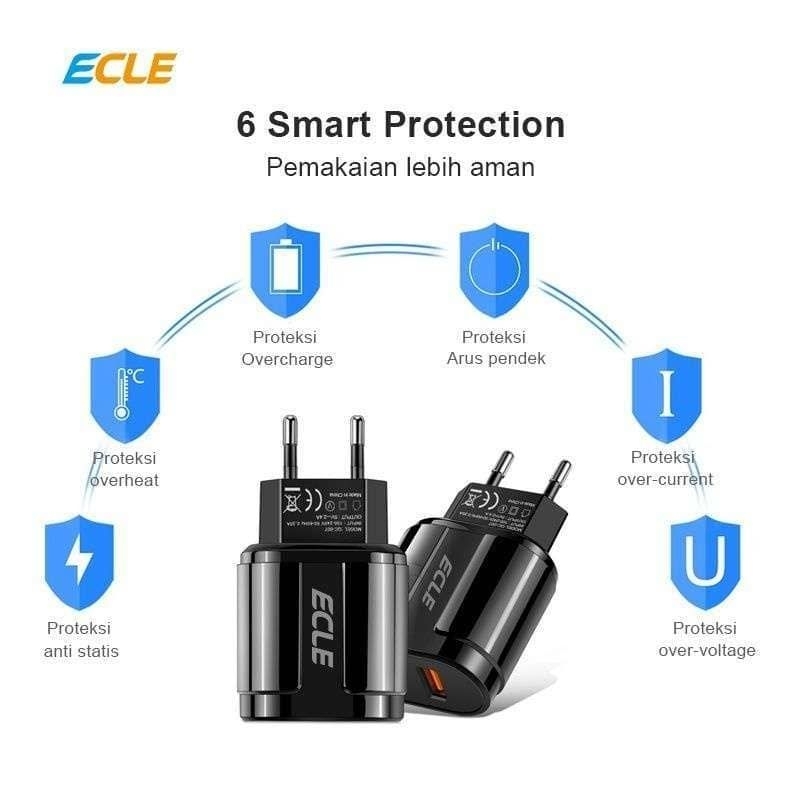 Ecle Charger 3 Port 30W QC3.0 Original Fast Charging