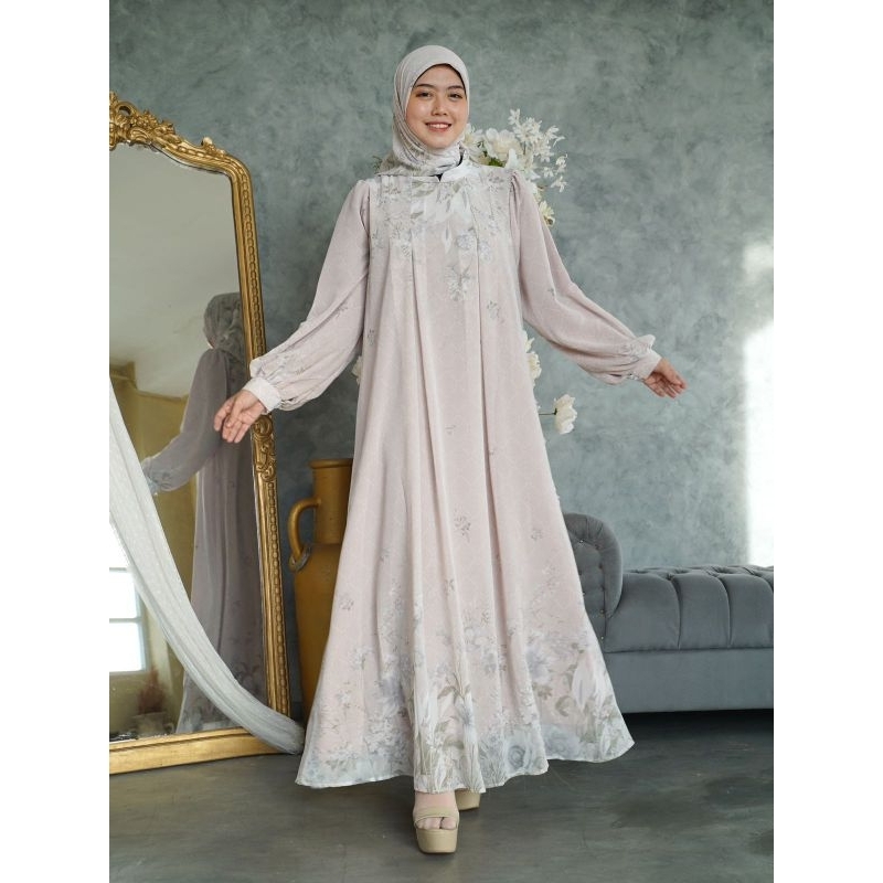GAMIS SET KERUDUNG CERUTY Babydoll Dres ceruty Gamis lebaran motif
