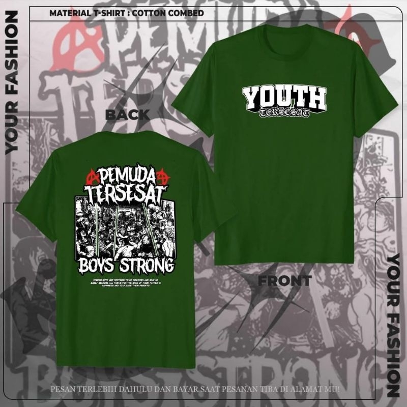 Kaos Distro Boxy Strong Hijau Army S-XXL
