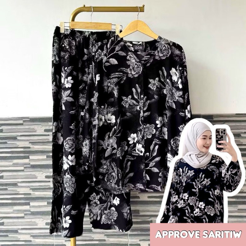 (Ld 120 dan 140) Setelan Wanita Atasan Celana Panjang Rayon Printing Premium Super Jumbo Vneck Kanci