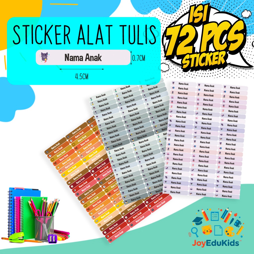 

Sticker Alat Tulis Anak Custom Isi 72 Print dan Cut Waterproof Label Nama Lucu