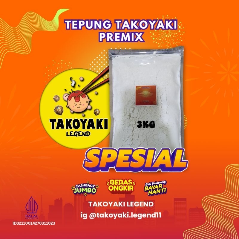 

Tepung takoyaki okonomiyaki 3kg Tepung premix TAKOYAKI LEGEND halal