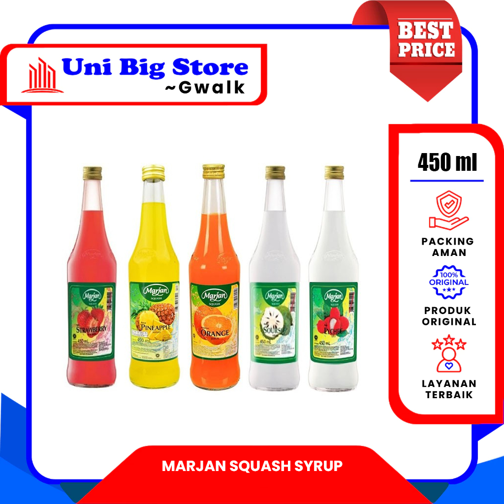 

MARJAN SQUASH SIRUP PINEAPPLE - ORANGE - SOURSOP - LYCHEE - STRAWBERRY - 450 ml