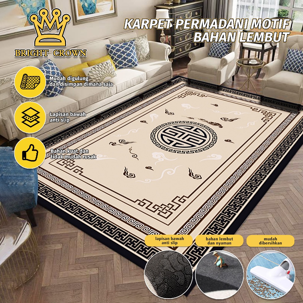 Bright Crown BELI LOKAL Karpet Lantai Eropa PREMIUM 150x200cm Bahan Polyester Anti Slip Ruang Tamu
