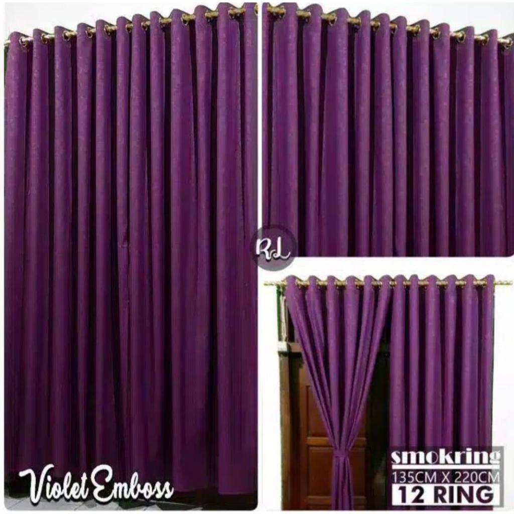 [ 2 pcs ] Gorden ungu tua ukuran 100x230 cm smokering polos emboss kordeng jendela atau pintu gorden