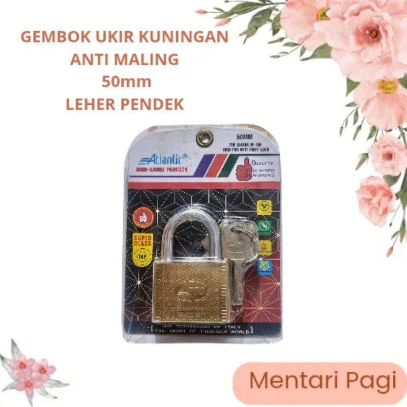 Gembok Anti Maling/Gembok Baja kuningan 50mm pendek