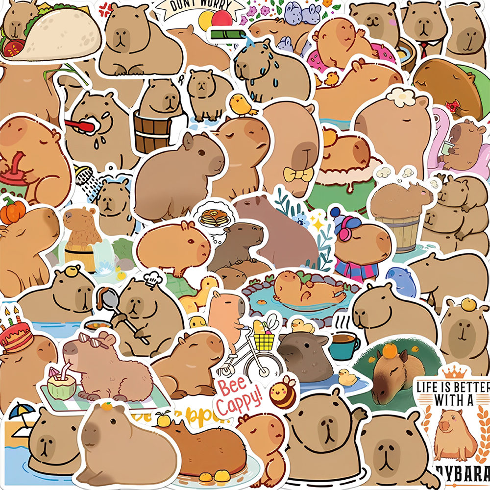 

50pcs stiker Kapibara yang Lucu stiker lengket cocok untuk laptop skateboard casing ponsel helm dan dekorasi stickers lainnya