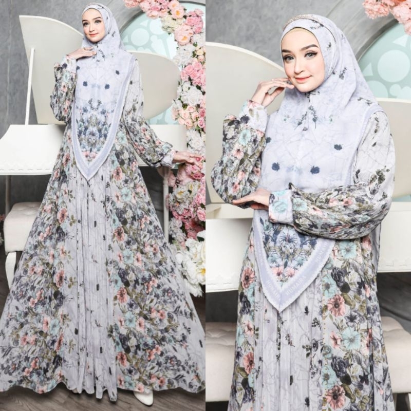 SAMIRA BY HUMAIRA SYARI GAMIS CERUTY PREMIUM PLISKET SET JILBAB KHIMAR PRINTING MEWAH