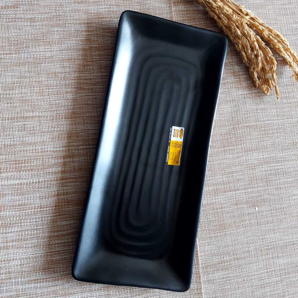 (2PCS) P6510A Piring SUSHI Piring Melamin Kotak Model Batu 10 inch Piring Persegi Panjang Hitam Mere