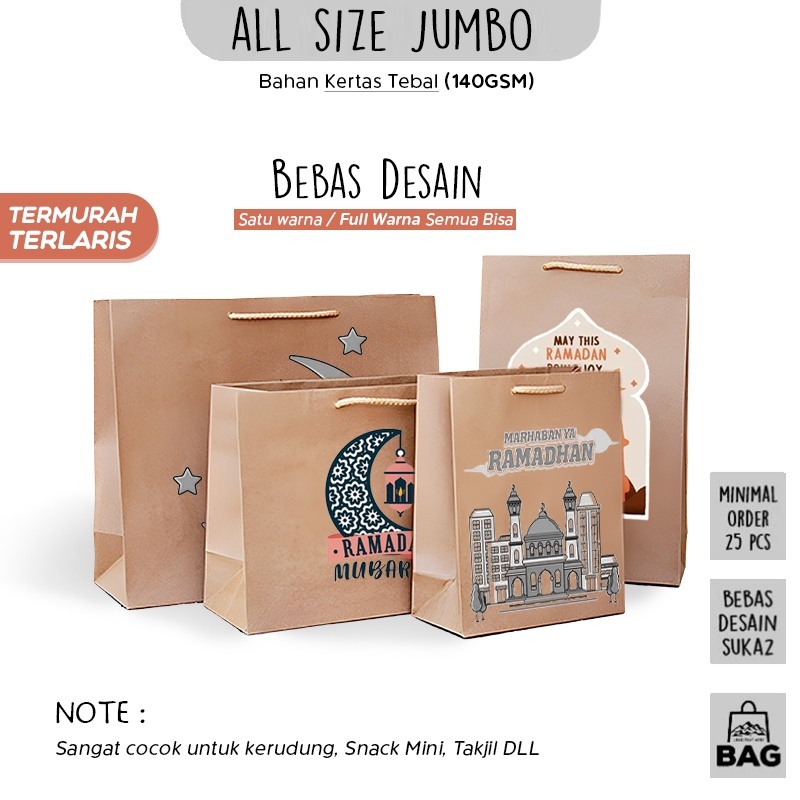 

(+CETAK RAMADHAN) Paper Bag Jumbo ALL SIZE / Paper Bag Kado Packing Baju, Celana, Kaos, Dan kerudung / Papper Bag Coklat Box Kfc dan Toples Makanan