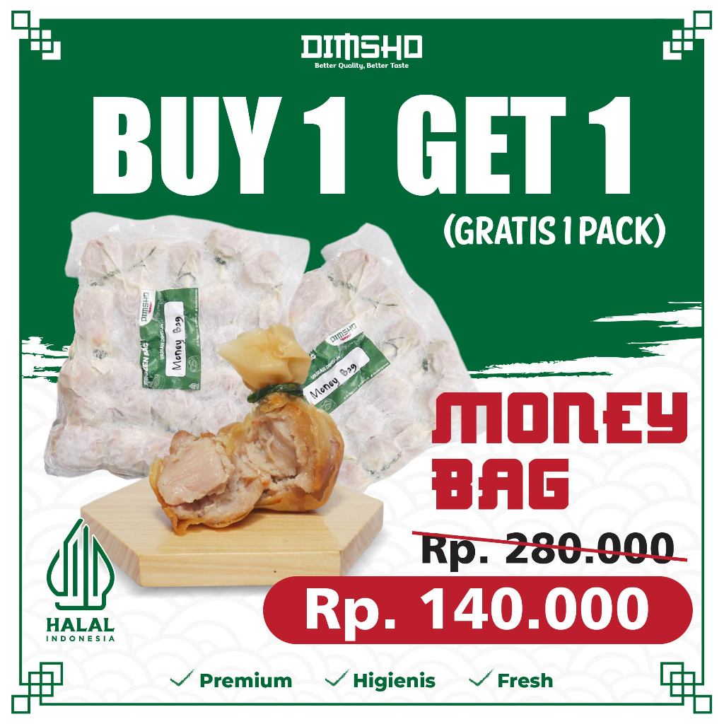 

(BUY 1 GET 1) DIMSUM MONEY BAG II GRATIS 1 PACK ISI 30 PCS II MONEY BAG 1 PACK ISI 30 PCS