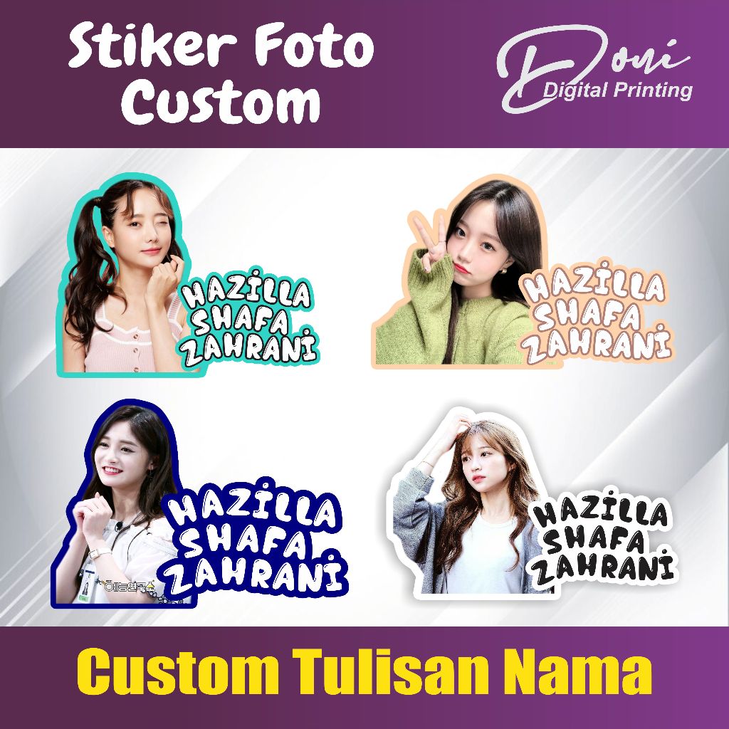 

Promo Cetak Stiker Foto dan Tulisan Nama Custom/Cetak Photo Stiker Waterproof/Bahan Vinyle Anti Air