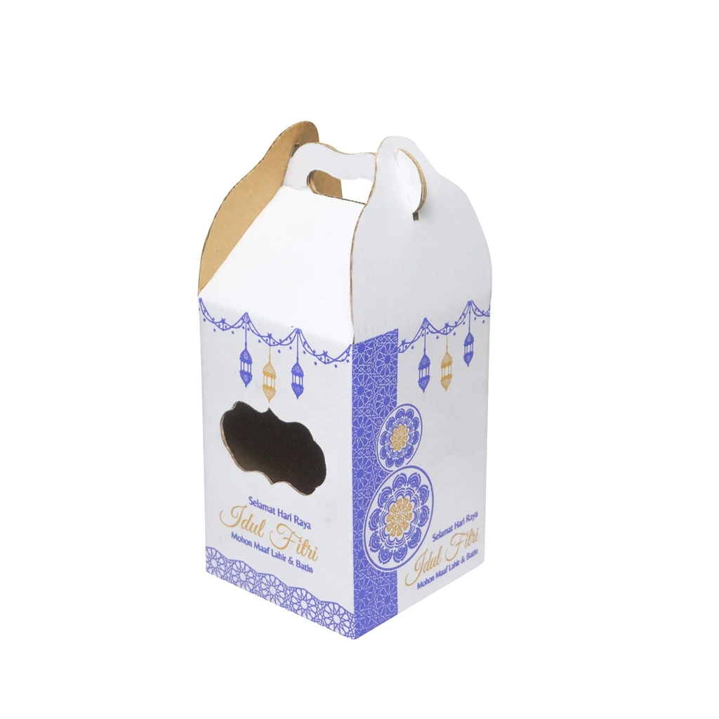 

( 10 Pcs )Box Tenteng Edisi Lebaran Murah Tebal Kokoh Dus Isi 3 Toples 500 Gram Motif Fitri Ungu Ukuran 14x14x20 Cm