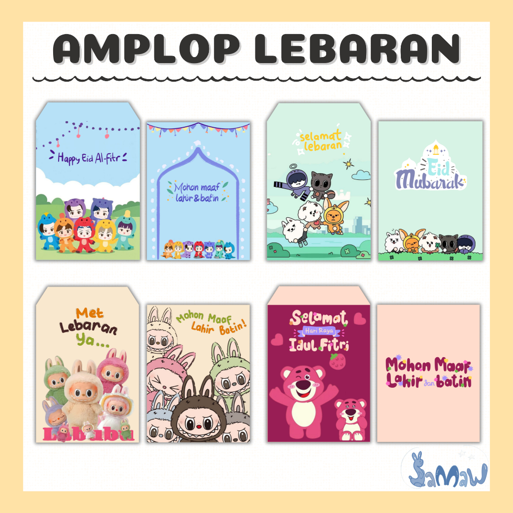 

Amplop Kartun Miniteen Labubu Lotso NCT Rex Truz BT21 Sanrio TXT Ppulbatu | Lebaran Hari Raya Idul Fitri Premium | Angpao Aesthetic | Amplop Custom | Amplop Murah