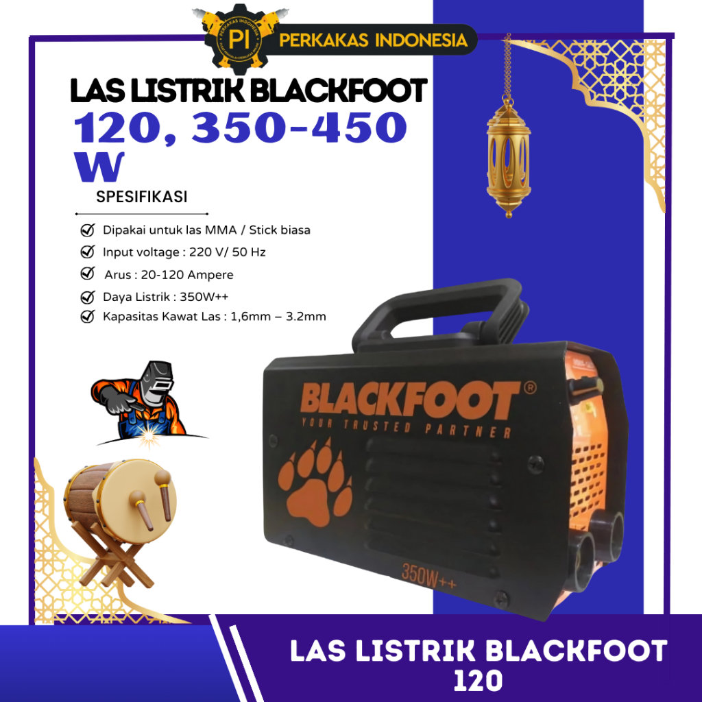 NEW Mesin Las Listrik BLACKFOOT 120 350-450 Watt SET Travo Las 450w MMA 120A Inverter Trafo Welding