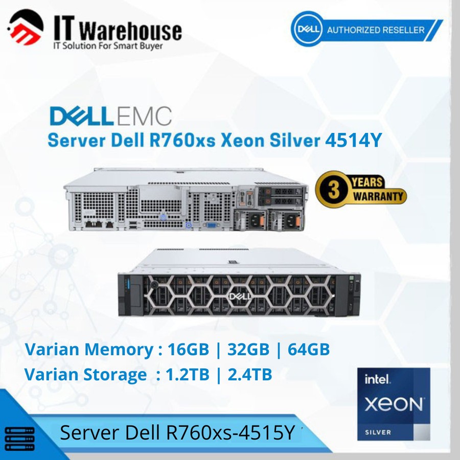 Server Dell R760xs Intel Xeon Silver 4514Y 2G [16GB|32GB|64GB / 1.2TB SAS|2.4TB SAS]