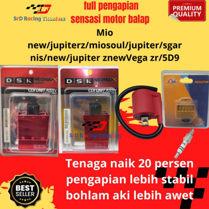 Paket Cdi Racing Dsk mio sporty/soul/nuvo/jupiter z/vegarnew pnp kode 5tl atau 5 tp  5d9 Vega zr jup