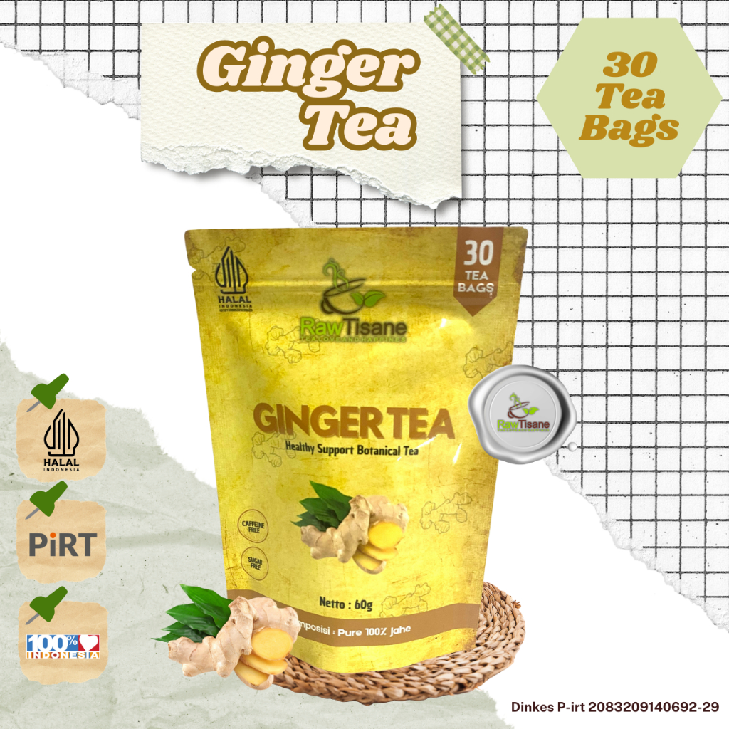 

RAW TISANE Ginger Tea : Dried Ginger Tea / Teh Celup Jahe All Varian Isi 30 Tea Bag