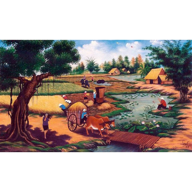 Poster cetak, pemandangan pesawahan, hiasan dinding, pemandangan pesawahan, bisa cod