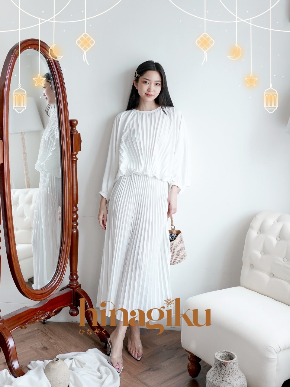 HNGK Kaze Signature Skirt One Set Setelan Rok Batwing Pleated Blouse Plisket A07+R01