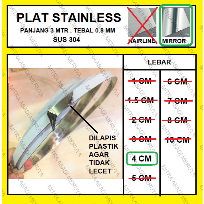Plat Stainless Mirror 4 cm Plat Strip SS Lis Stainless