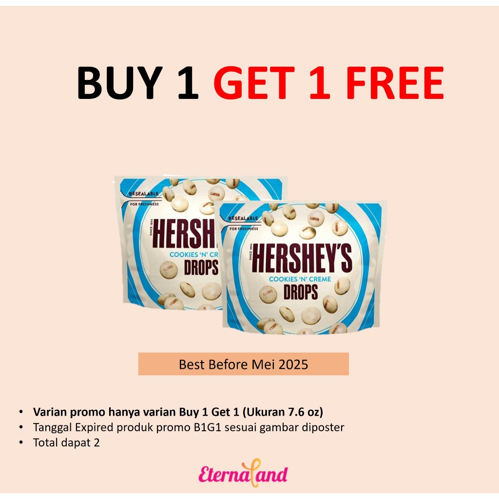 

Hershey Drops Cookies n Creme - cokelat impor USA