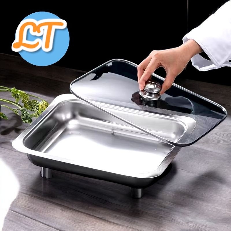 (LT.ID) Prasmanan 4Pcs Full Tutup Kaca Nampan Bahan Stainless steel Premium