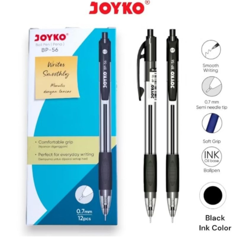 

HSS-Pulpen Joyko Cetak BP 56 / Ball Pen BP-56 0.7 mm Ballpen Click Hitam - Biru Cetik murah perpcs