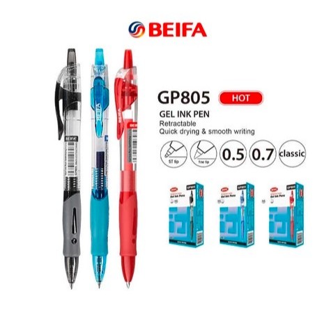 

Beifa Gel pen 0.5mm 2 warna hitam/isi 10 pcs GP805
