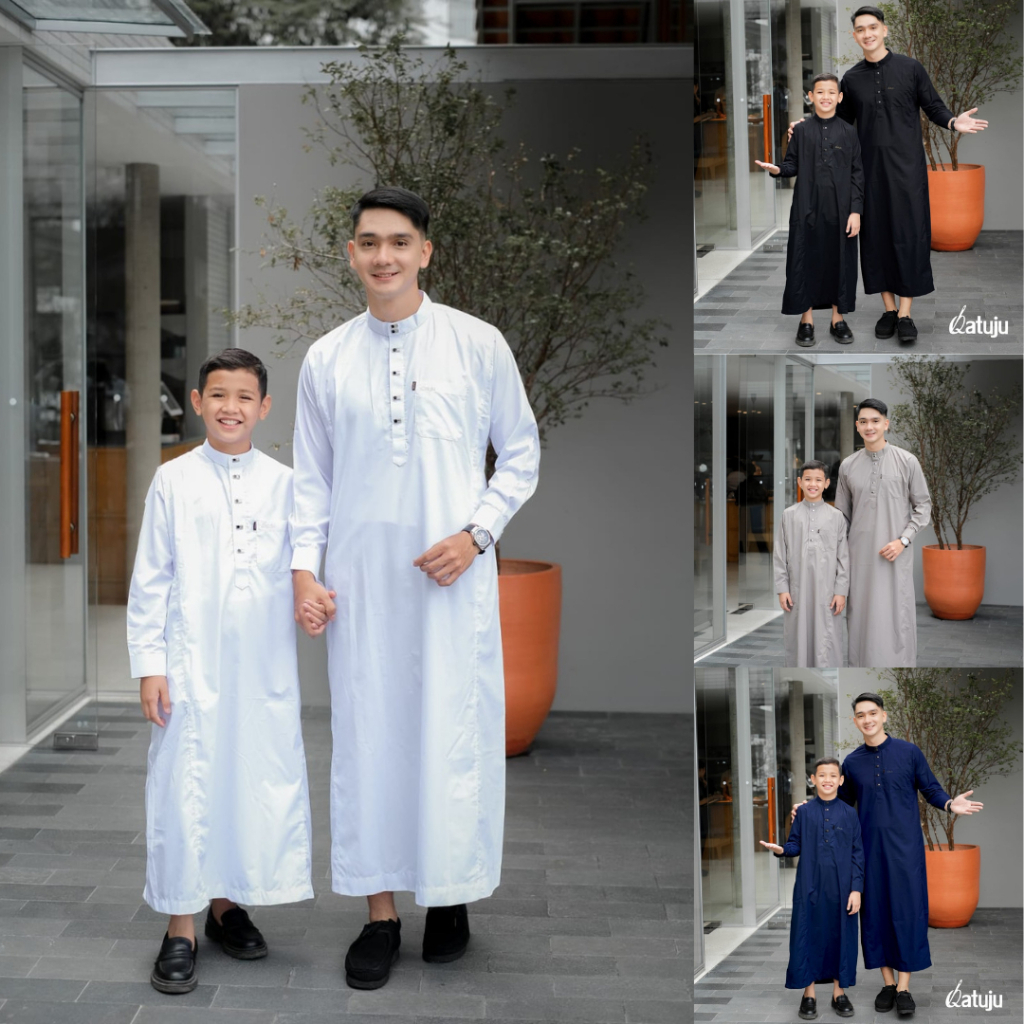 Baju Koko Gamis Couple Ayah Dan Anak Motif Polos Bahan Toyobo Fodo Baju Muslim Model Casual