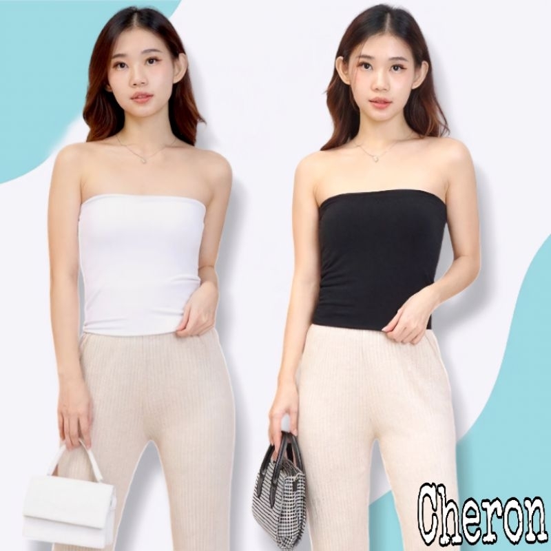 CHERON 23722 - KEMBEN POLOS ( NON CUP BRA ) TANPA TALI BAHAN SPANDEK PEREMPUAN WARNA PUTIH HITAM