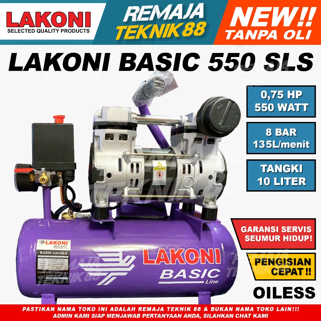 KOMPRESOR OILESS LAKONI BASIC 550 SLS SERIES 0,75HP / KOMPRESOR SILENT LAKONI 550 SLS 550 WATT