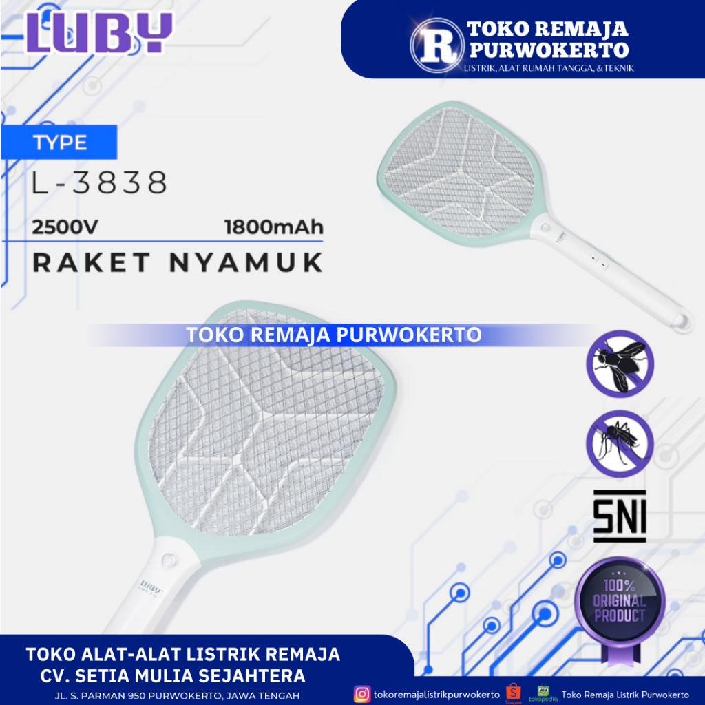 Raket Nyamuk cas Luby semua tipe  Produk Original Baterei Litium lepasan+ kabel charger