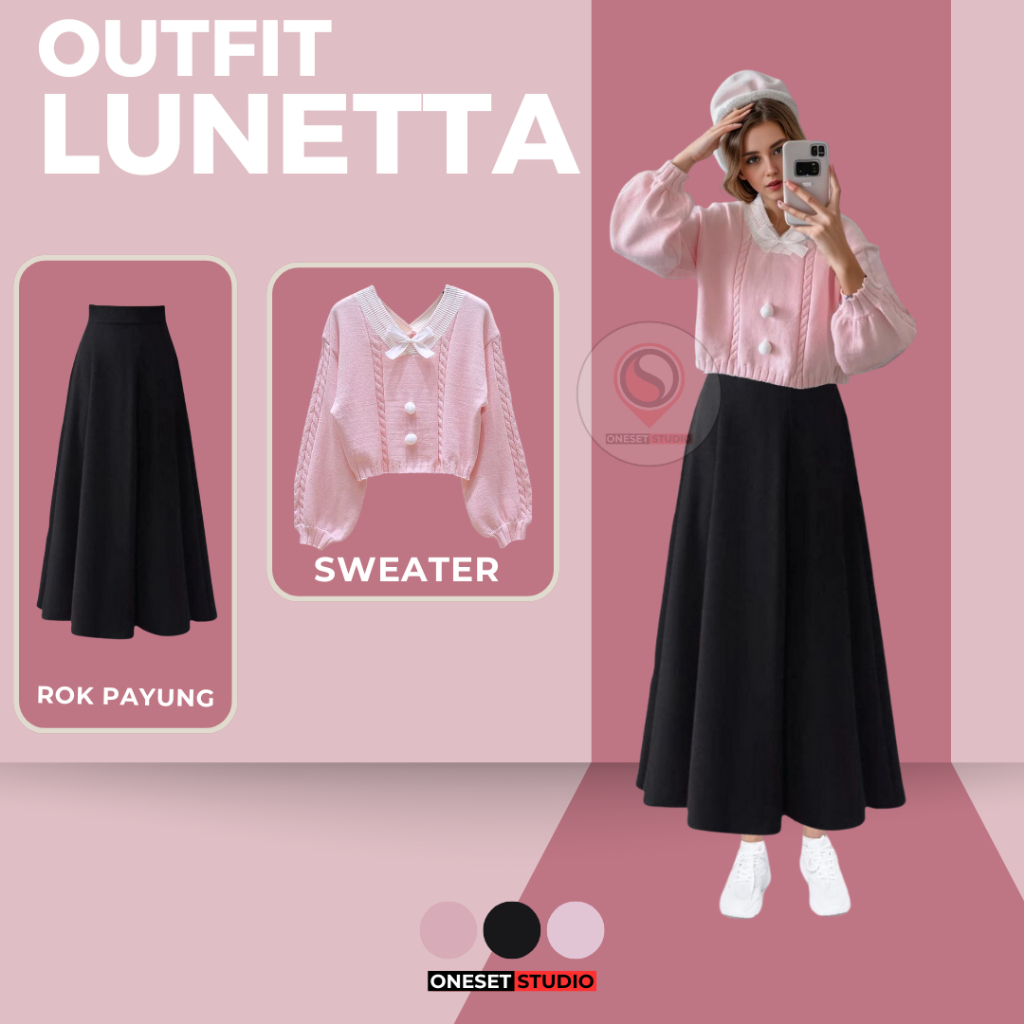 Setelan Wanita Kekinian Outfit Pantai (Sweater Rajut + Rok Payung) Outfit Korean Style LUNETTA