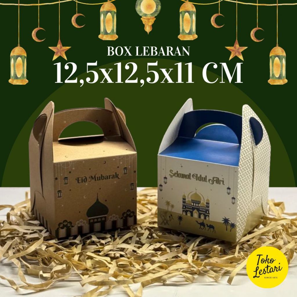 

Box Lebaran Idul Fitri Kraft Ivory Gable Box / Box Jinjing 12.5x12.5x11 cm untuk Box kue kering, Box Toples , Hampers dll