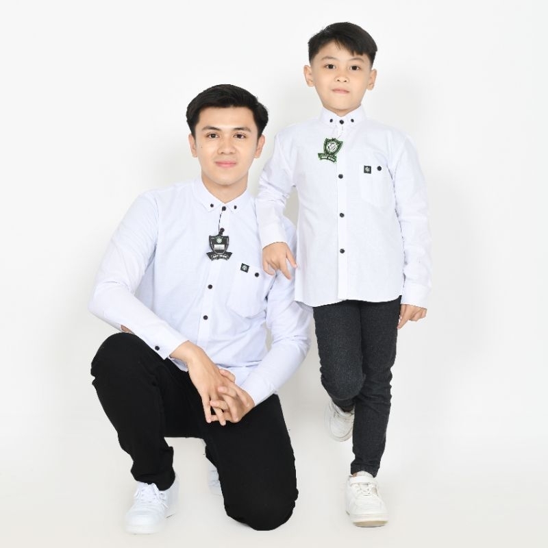 Kemeja Warna Putih Couple Ayah dan Anak Kemeja Polos Couple Keluarga Dewasa dan Anak