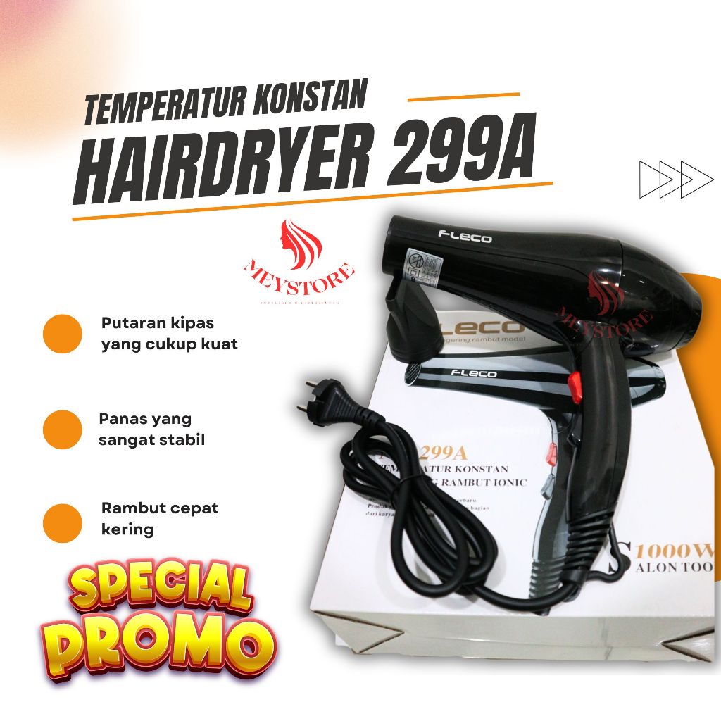 Hair Dryer Alat Pengering Rambut Fleco 299 299A 1000 Watt Untuk Salon Praktis Murah Bagus Hairdryer