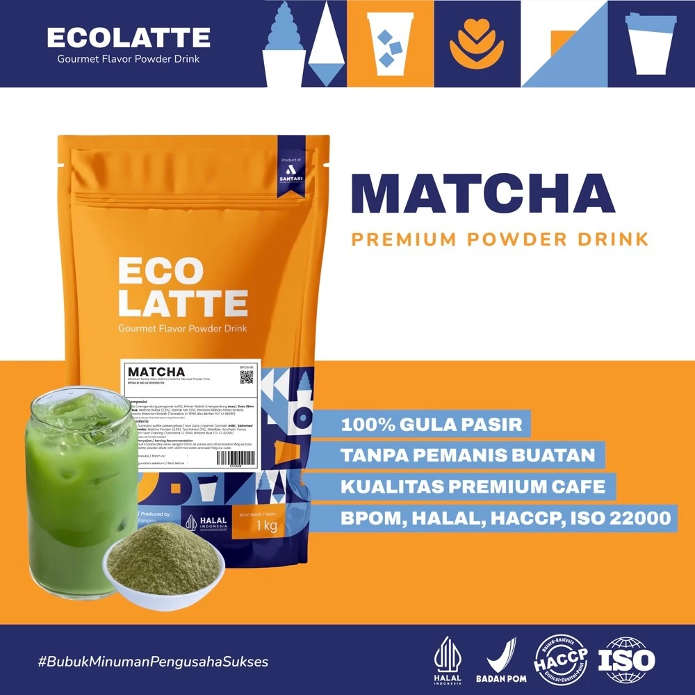 

ECOLATTE MATCHA 1 KG Powder Drink Bubuk Minuman Rasa Matcha