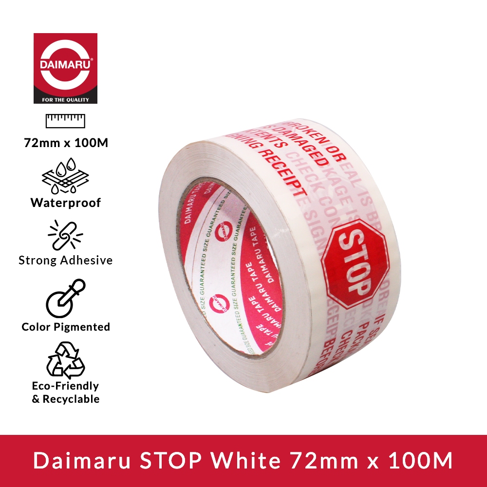 

Daimaru OPP Printed Tape Lakban Stop Warna Putih 72 mm x 100 meter