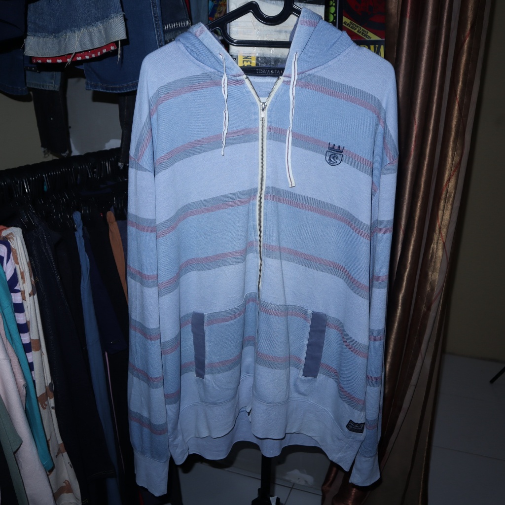 SWEATER HOODIE SALUR BIRU MUDA