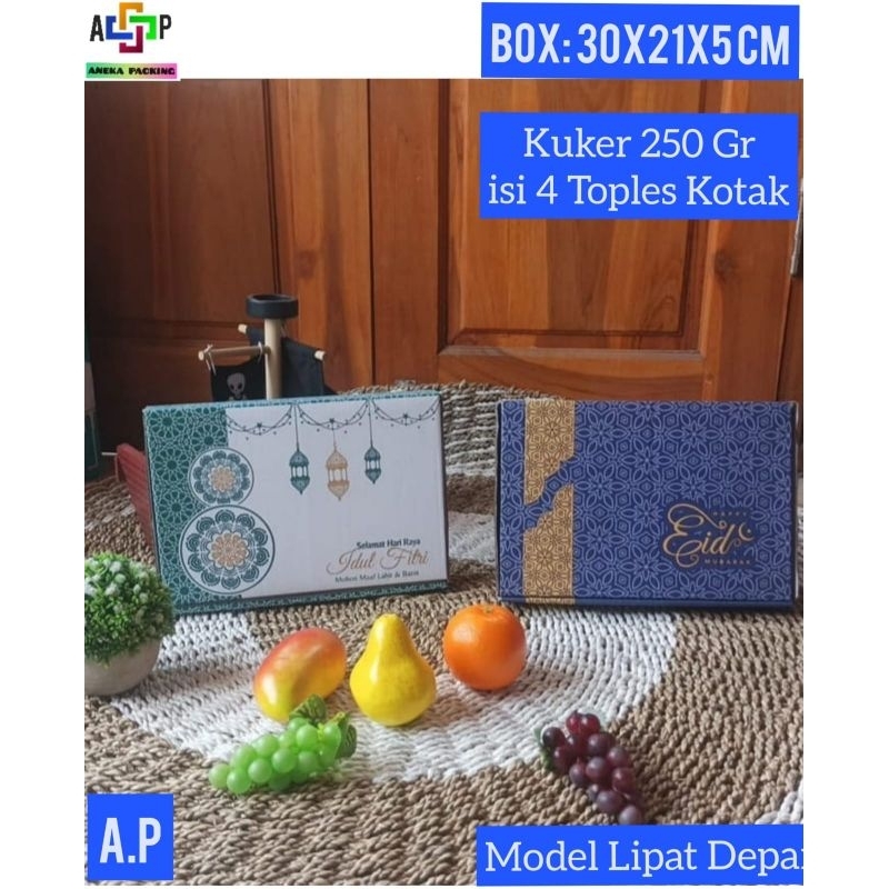 

Box 30x21x5 cm(Kuker 250gr, isi 4 Toples Kotak)/Kardus/Hampers/idul Fitri/kue kering/Lebaran