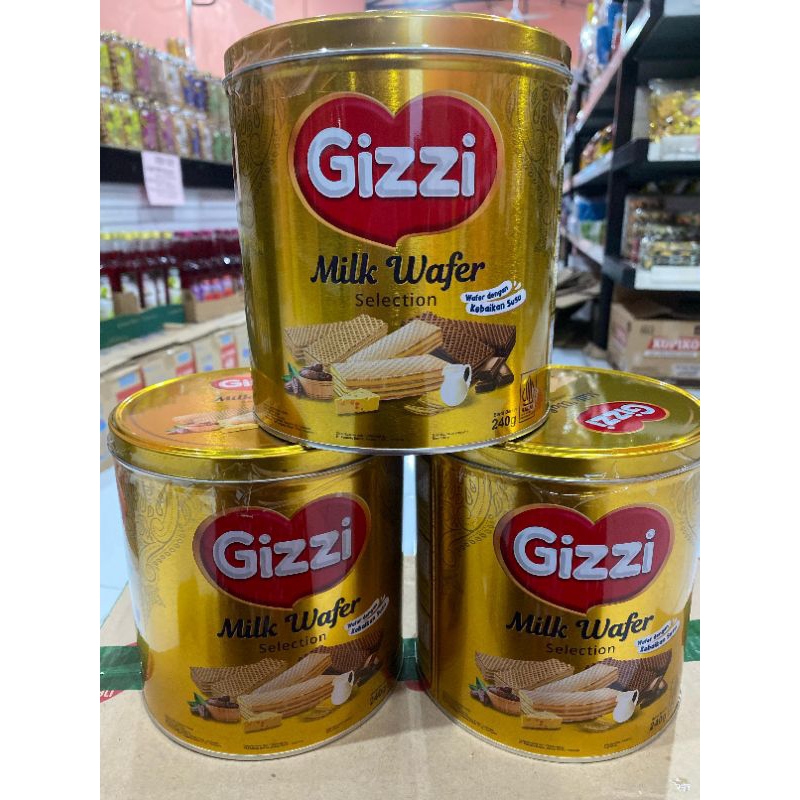 

Gizzi kaleng 240gr - gizzi milk wafer assorted - jajan lebaran - gizzi kartonan