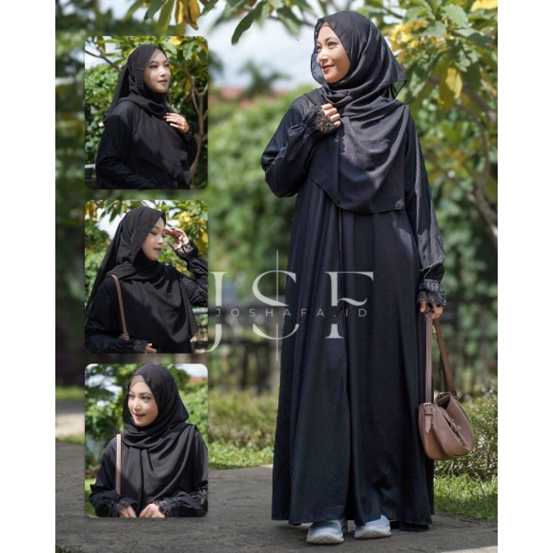 Gamis Abaya Hitam Wanita Simpel Dan Elegant Polos Resleting Panjang (Abaya Hasna)