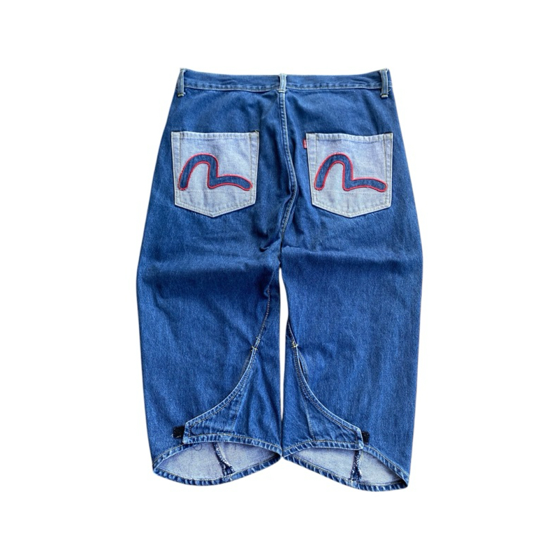 Evisu Blue Jeans Multifunctional Jorts Pants