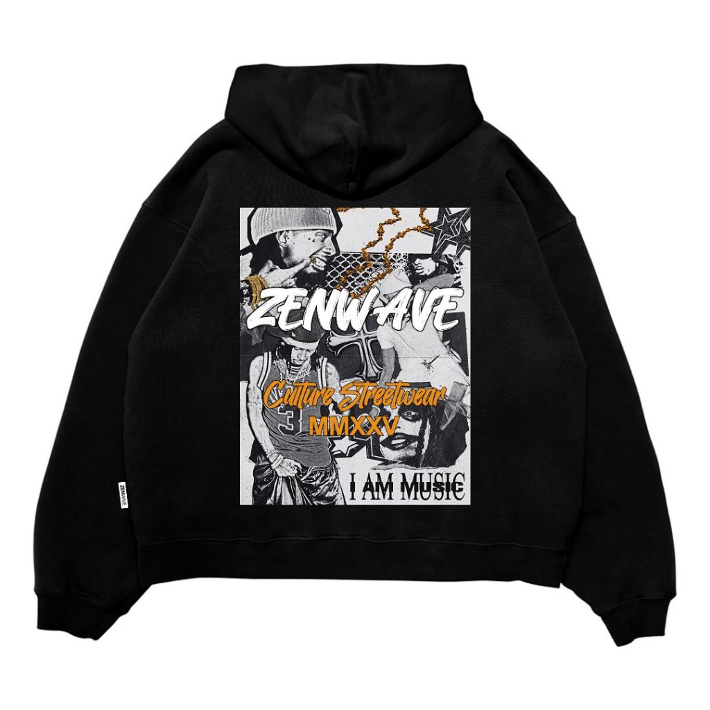 ZENWAVE || SWEATER HOODIE BOXY OVERSIZE HITAM PRIA WANITA TEBAL 300GSM PREMIUM BASIC MMXXV UNISEX